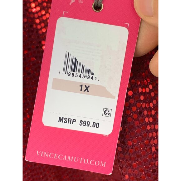 NWT Red Vince Camuto Womens 1X Sequin Bell Sleeve Top Neck Bling Date 8696 - Picture 3 of 9